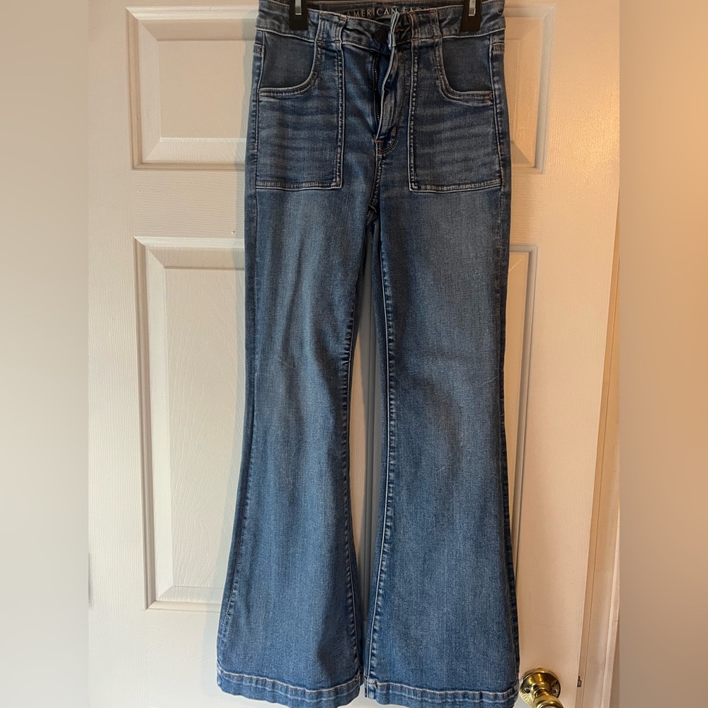 American Eagle Outfitters Dark Wash Flare Jeans - high waisted